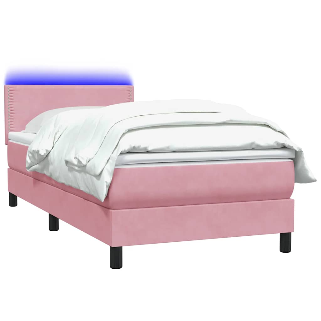 Κρεβάτι Boxspring με Στρώμα & LED Ροζ 90x220 εκ. Βελούδινο