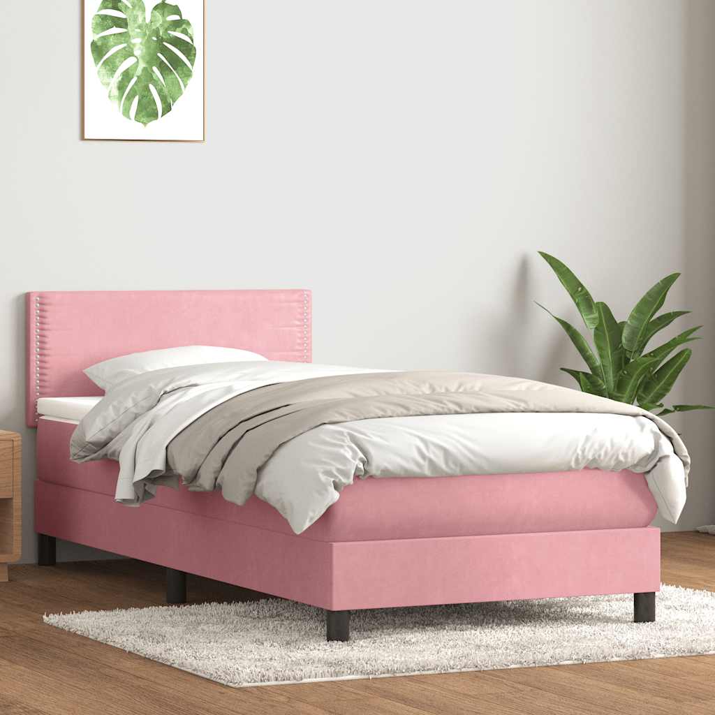 Κρεβάτι Boxspring με Στρώμα & LED Ροζ 90x220 εκ. Βελούδινο