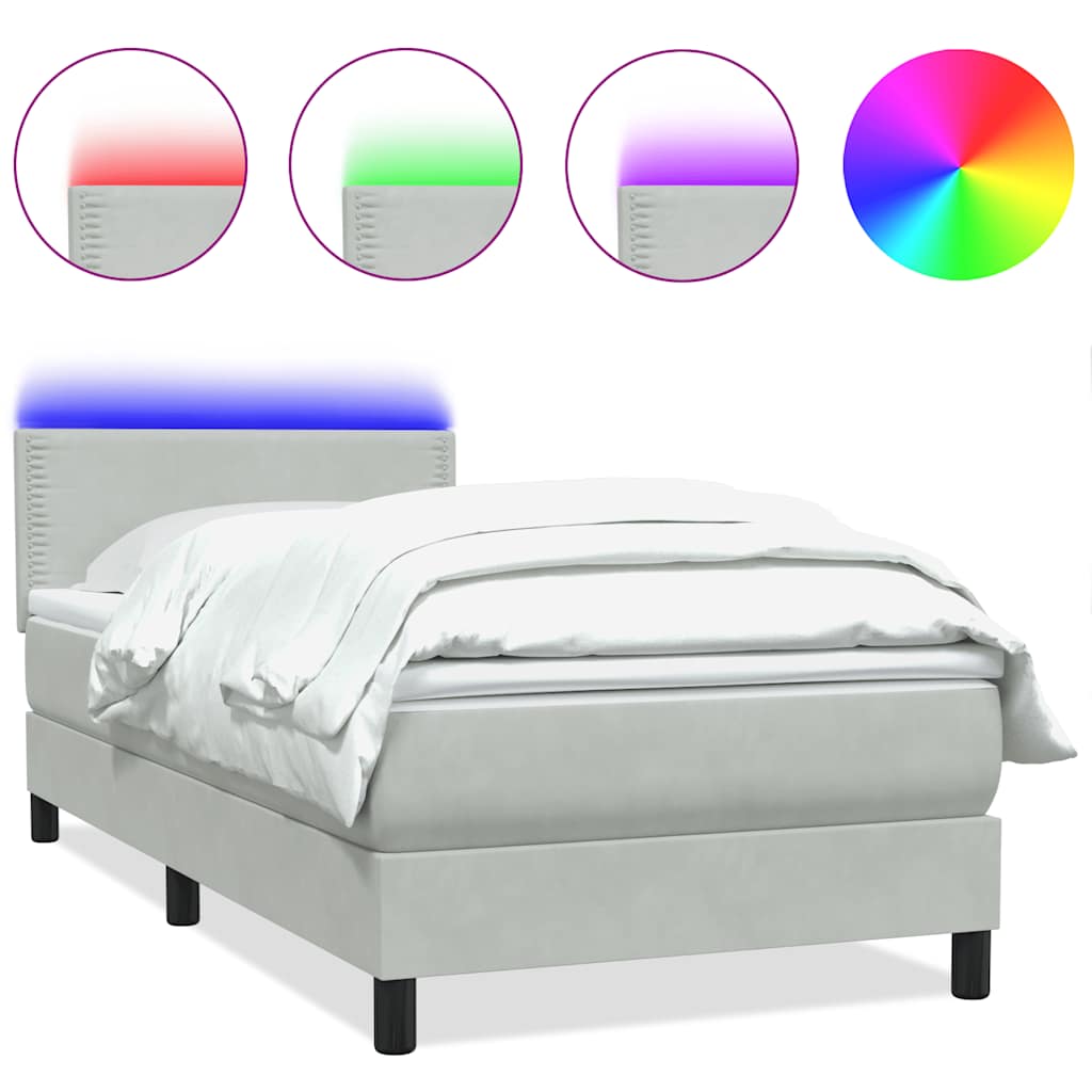 Κρεβάτι Boxspring με Στρώμα & LED ανοιχτό γκρι 100x220 εκ. Βελούδινο - Pakobazaar
