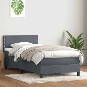 Κρεβάτι Boxspring με Στρώμα & LED Σκούρο γκρι 100x220 εκ. Βελούδινο - Pakobazaar