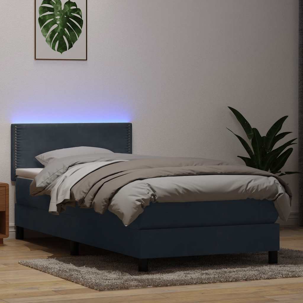Κρεβάτι Boxspring με Στρώμα & LED Σκούρο γκρι 100x220 εκ. Βελούδινο
