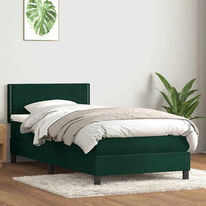 Κρεβάτι Boxspring με Στρώμα & LED σκούρο πράσινο 100x220cm Βελούδινο - Pakobazaar