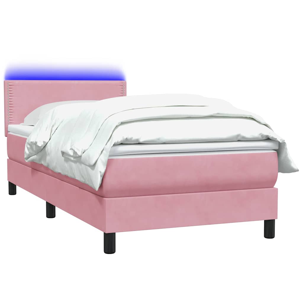 Κρεβάτι Boxspring με Στρώμα & LED ροζ 100x220 cm Βελούδινο - Pakobazaar