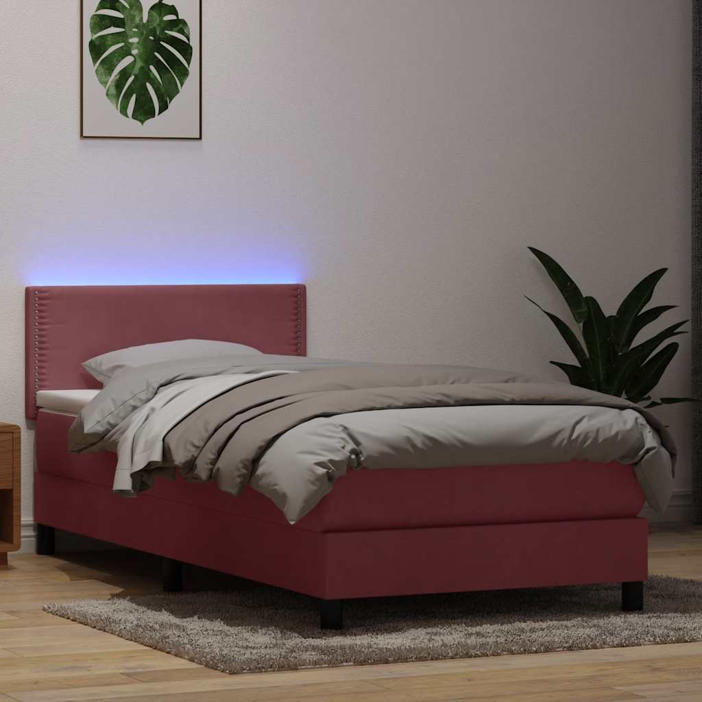 Κρεβάτι Boxspring με Στρώμα & LED ροζ 100x220 cm Βελούδινο - Pakobazaar
