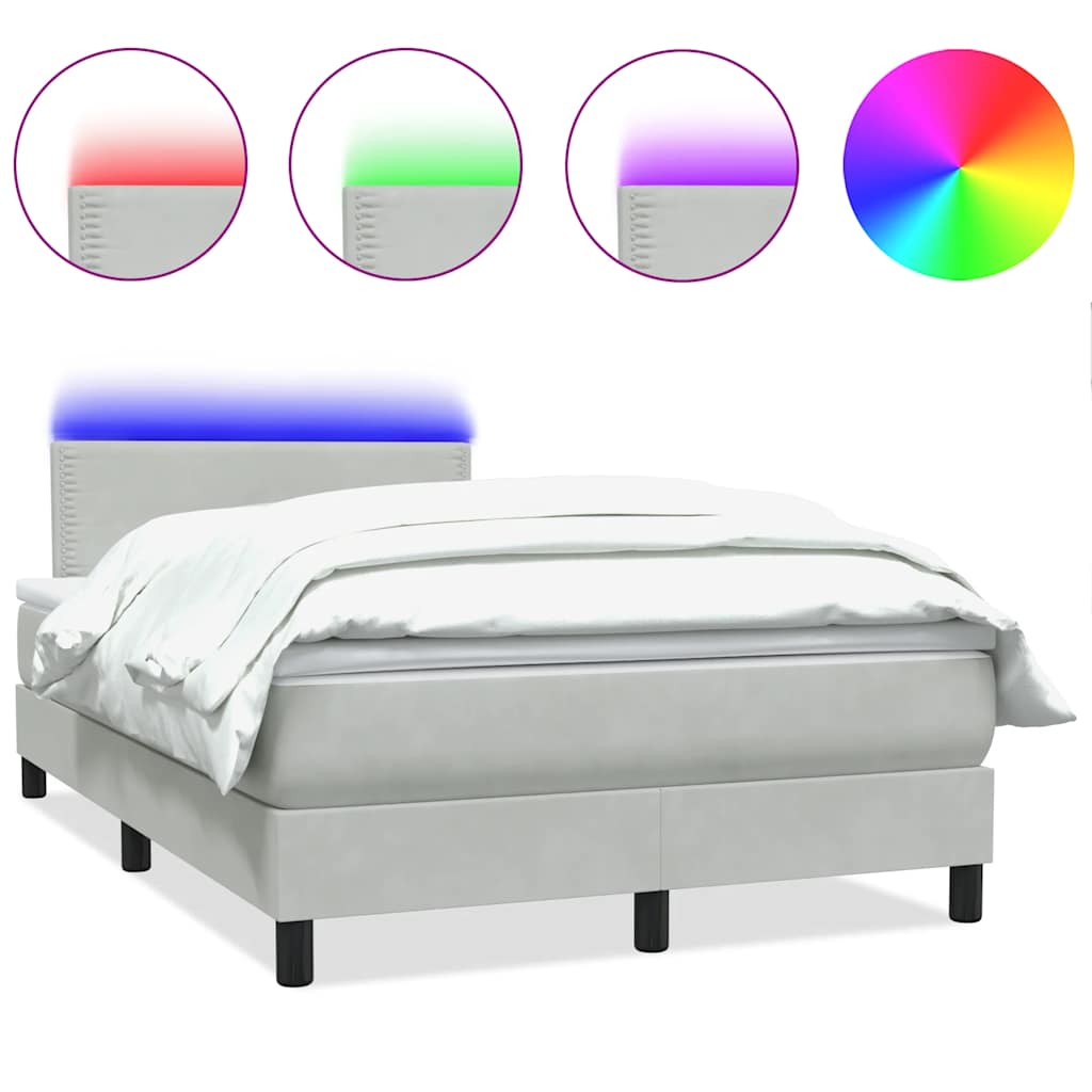 Κρεβάτι Boxspring με Στρώμα & LED Ανοιχτό Γκρι 120x220 εκ. Βελούδινο - Pakobazaar
