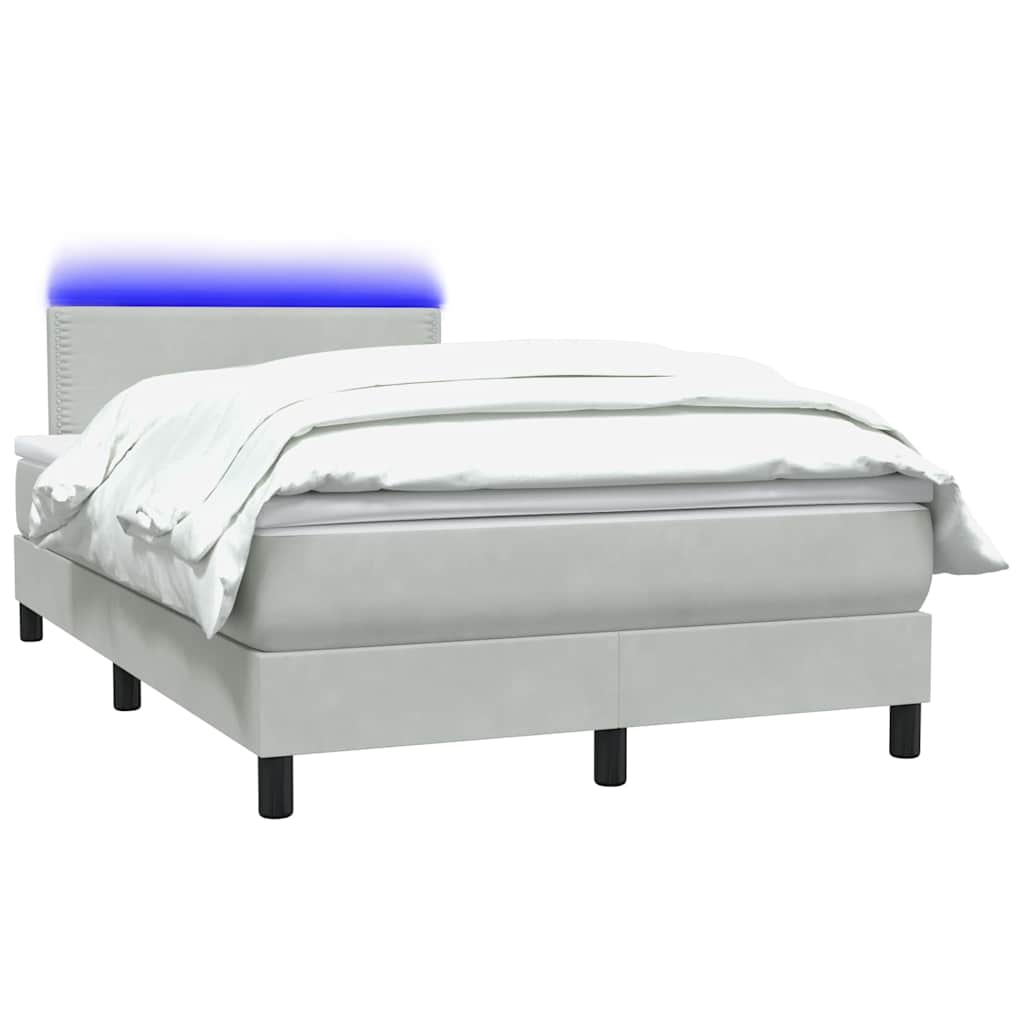 Κρεβάτι Boxspring με Στρώμα & LED Ανοιχτό Γκρι 120x220 εκ. Βελούδινο - Pakobazaar