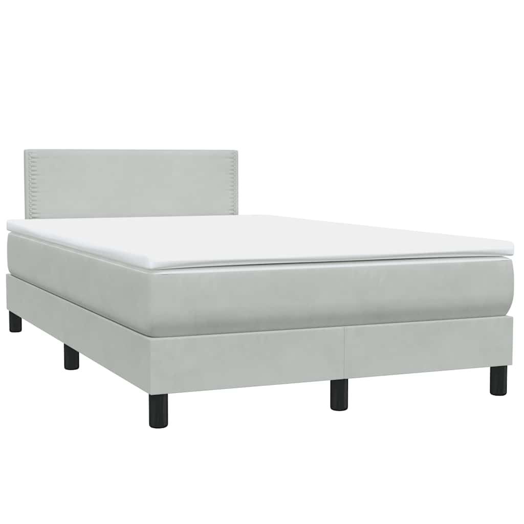 Κρεβάτι Boxspring με Στρώμα & LED Ανοιχτό Γκρι 120x220 εκ. Βελούδινο - Pakobazaar