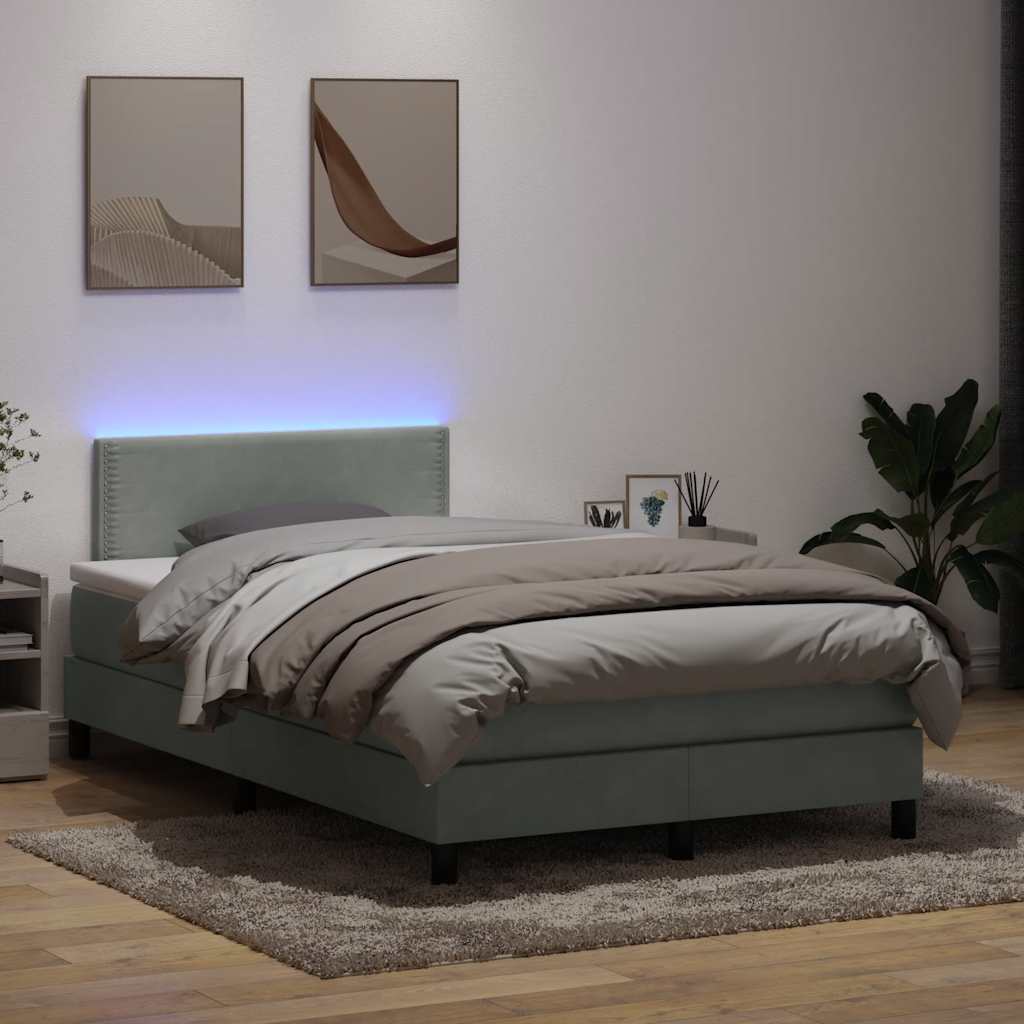Κρεβάτι Boxspring με Στρώμα & LED Ανοιχτό Γκρι 120x220 εκ. Βελούδινο - Pakobazaar