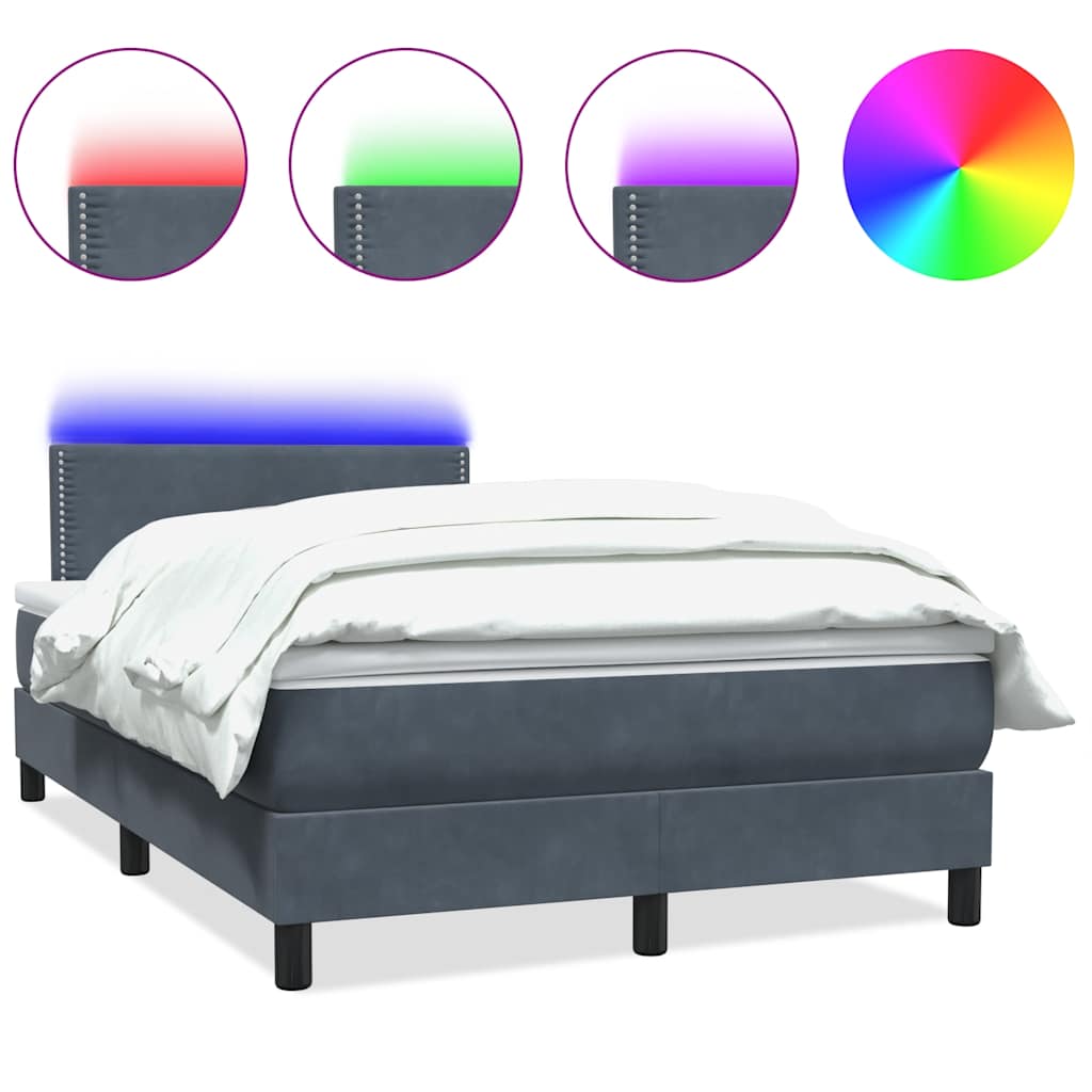 Κρεβάτι Boxspring με Στρώμα & LED Σκούρο γκρι 120x220 cm Βελούδινο