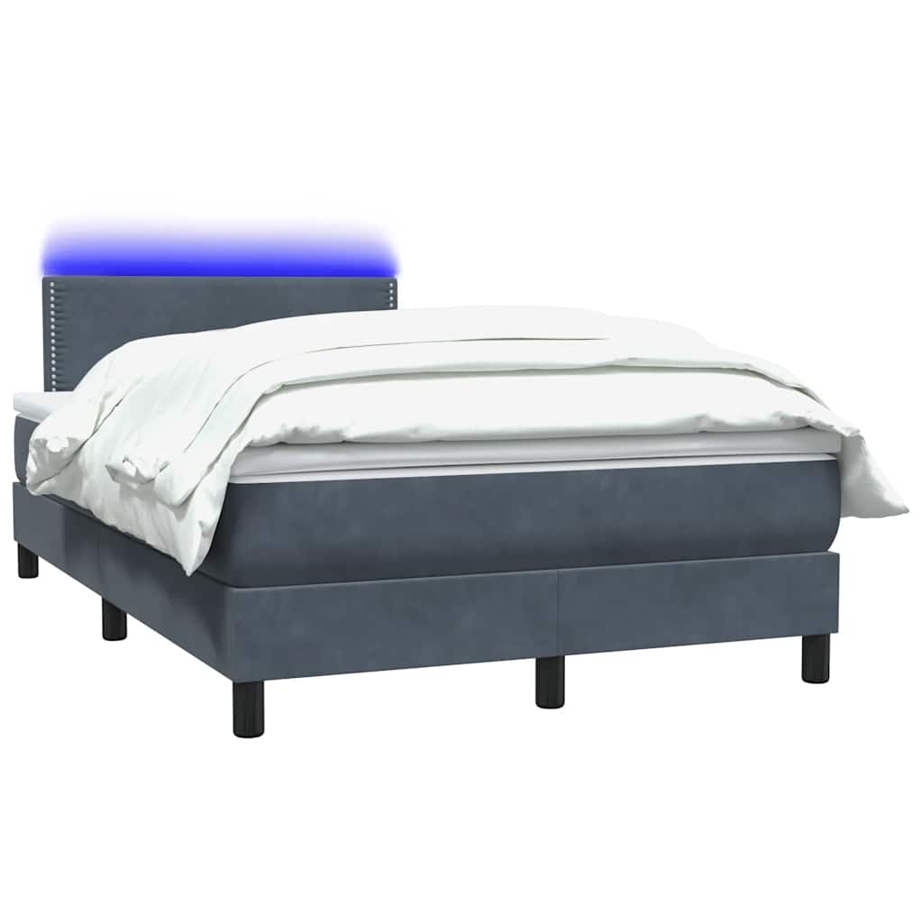 Κρεβάτι Boxspring με Στρώμα & LED Σκούρο γκρι 120x220 cm Βελούδινο