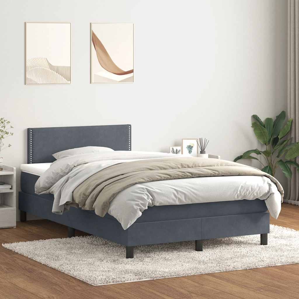 Κρεβάτι Boxspring με Στρώμα & LED Σκούρο γκρι 120x220 cm Βελούδινο
