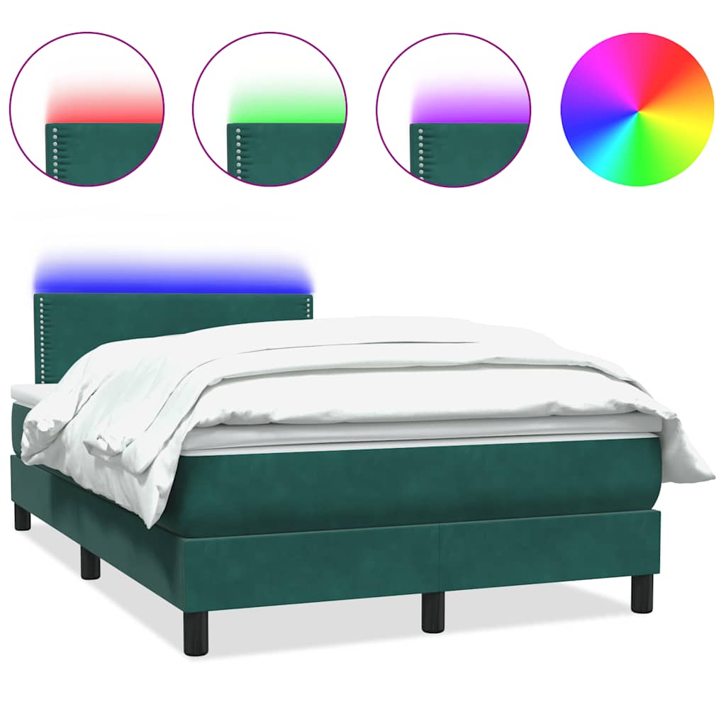 Κρεβάτι Boxspring με Στρώμα & LED σκούρο πράσινο 120x220cm Βελούδινο