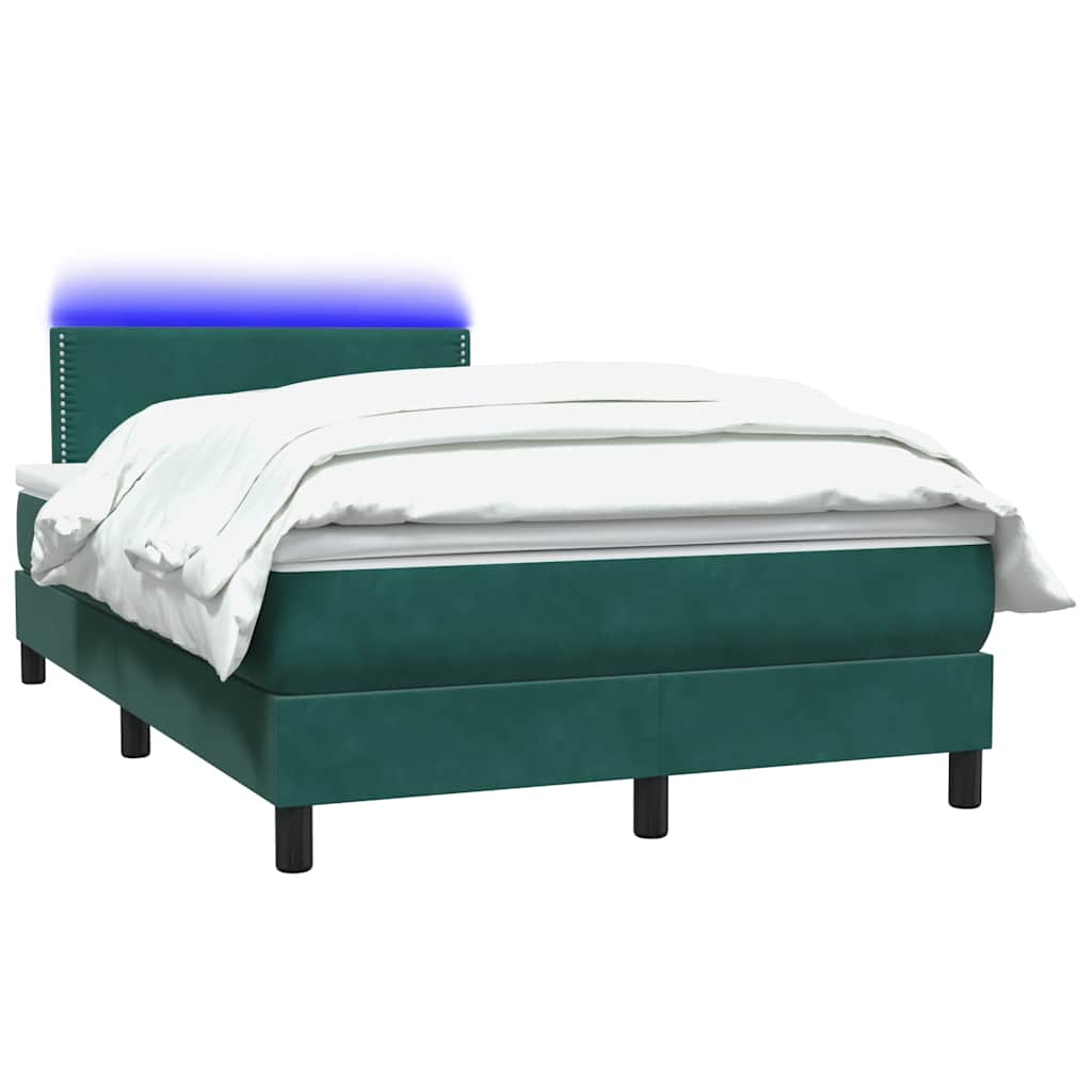 Κρεβάτι Boxspring με Στρώμα & LED σκούρο πράσινο 120x220cm Βελούδινο