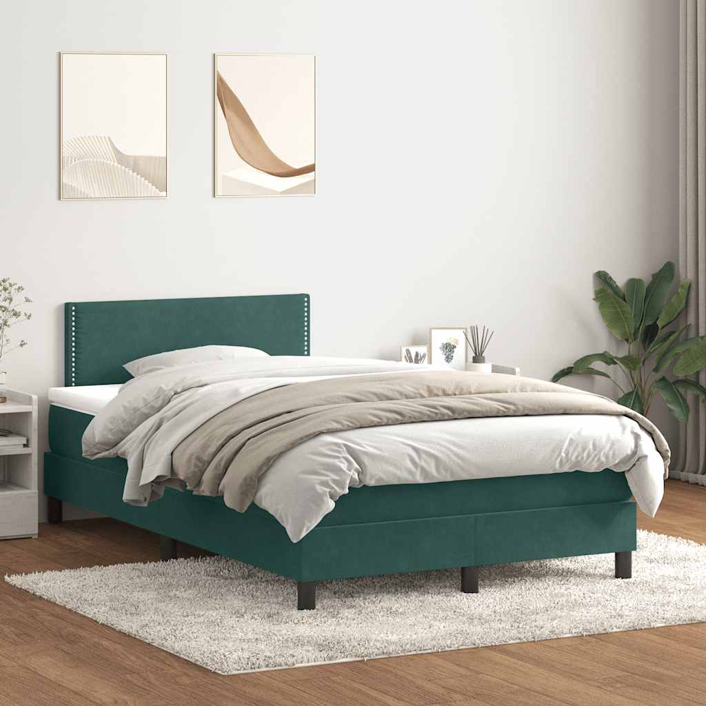 Κρεβάτι Boxspring με Στρώμα & LED σκούρο πράσινο 120x220cm Βελούδινο