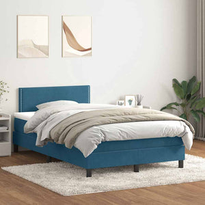 Κρεβάτι Boxspring με Στρώμα & LED σκούρο μπλε 120x220 cm Βελούδινο - Pakobazaar