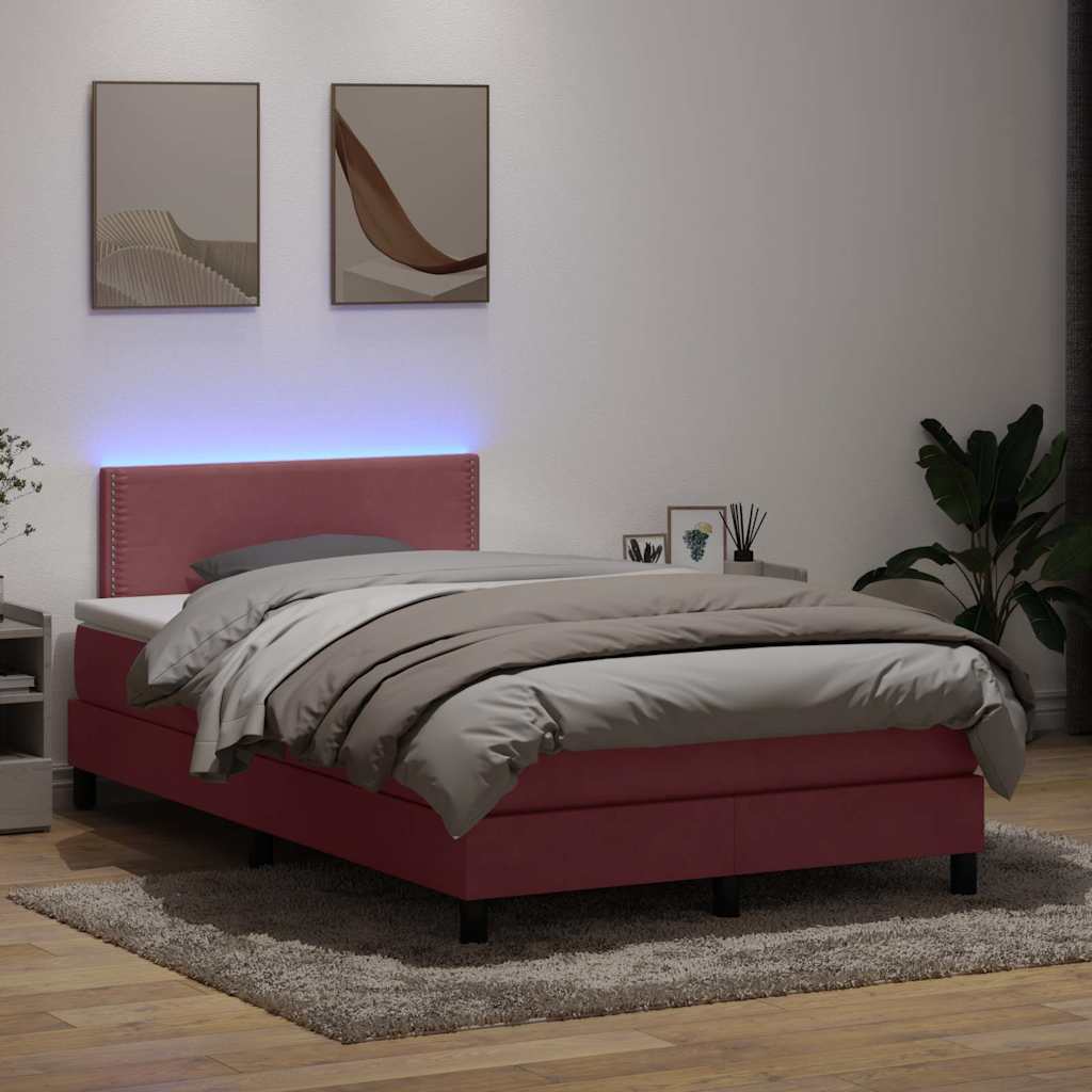 Κρεβάτι Boxspring με Στρώμα & LED ροζ 120x220 cm Βελούδινο