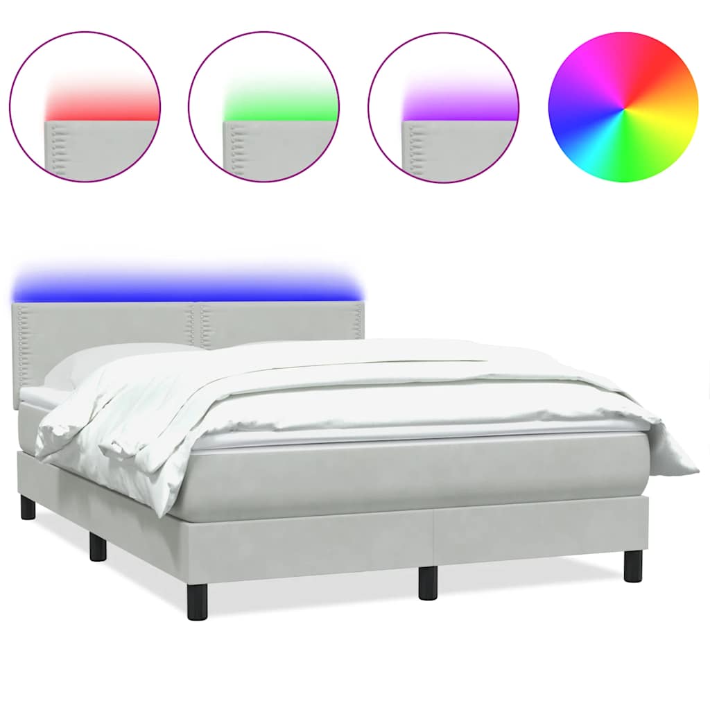 Κρεβάτι Boxspring με Στρώμα & LED Ανοιχτό Γκρι 140x220 εκ. Βελούδινο