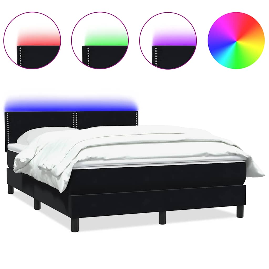 Κρεβάτι Boxspring με Στρώμα & LED Μαύρο 140x220 cm Βελούδινο - Pakobazaar