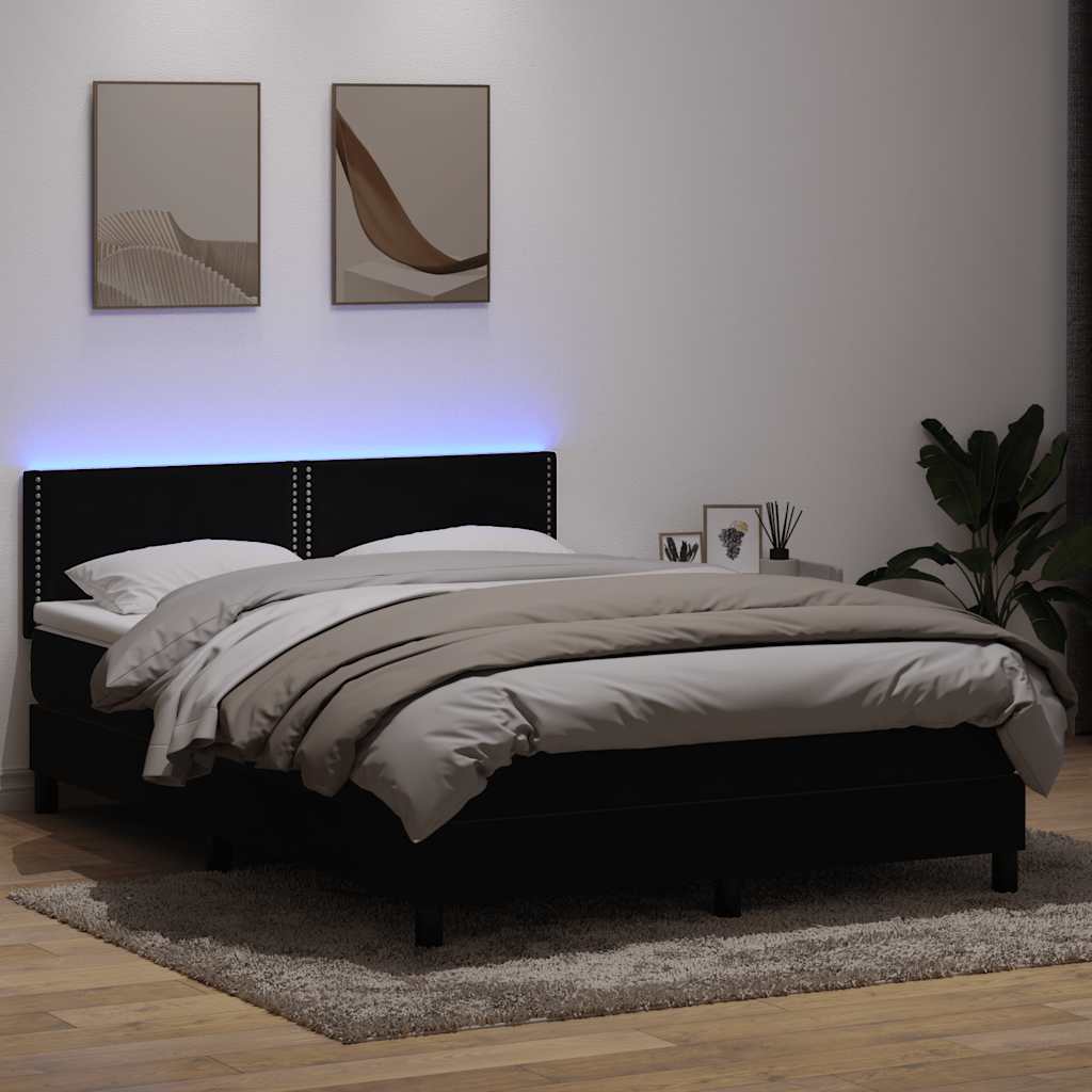 Κρεβάτι Boxspring με Στρώμα & LED Μαύρο 140x220 cm Βελούδινο - Pakobazaar