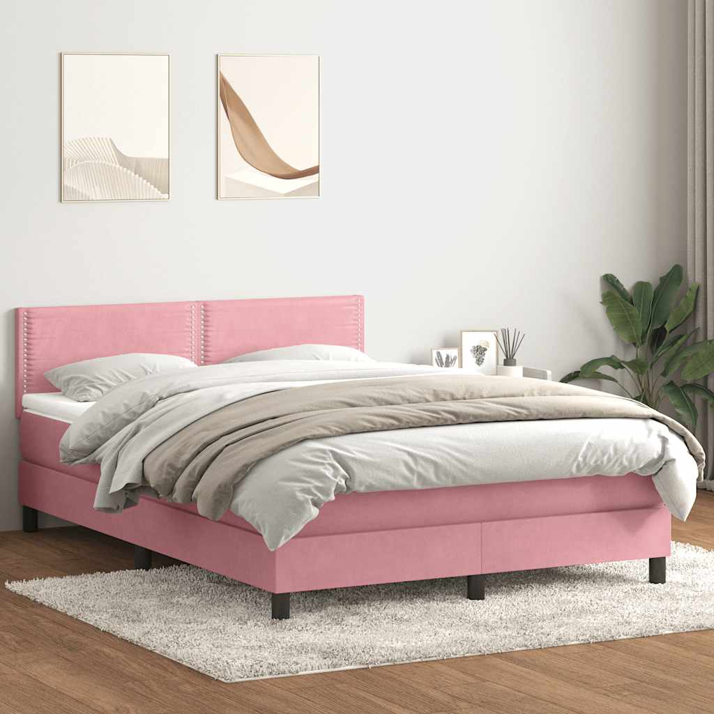 Κρεβάτι Boxspring με Στρώμα & LED ροζ 140x220 cm Βελούδινο - Pakobazaar
