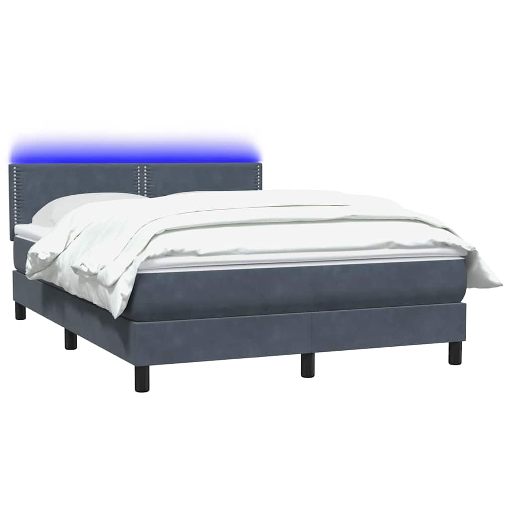 Κρεβάτι Boxspring με Στρώμα & LED Σκούρο γκρι 160x220 cm Βελούδινο
