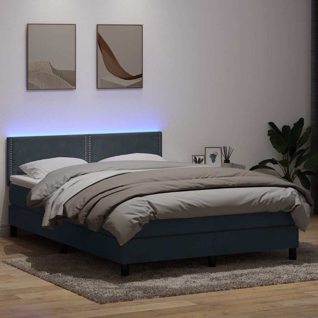 Κρεβάτι Boxspring με Στρώμα & LED Σκούρο γκρι 160x220 cm Βελούδινο