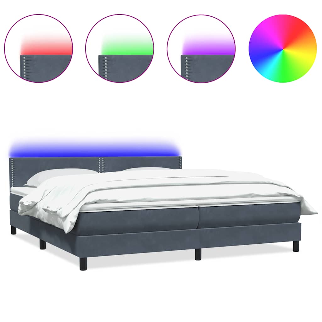 Κρεβάτι Boxspring με Στρώμα & LED Σκούρο γκρι 180x220 εκ. Βελούδινο - Pakobazaar