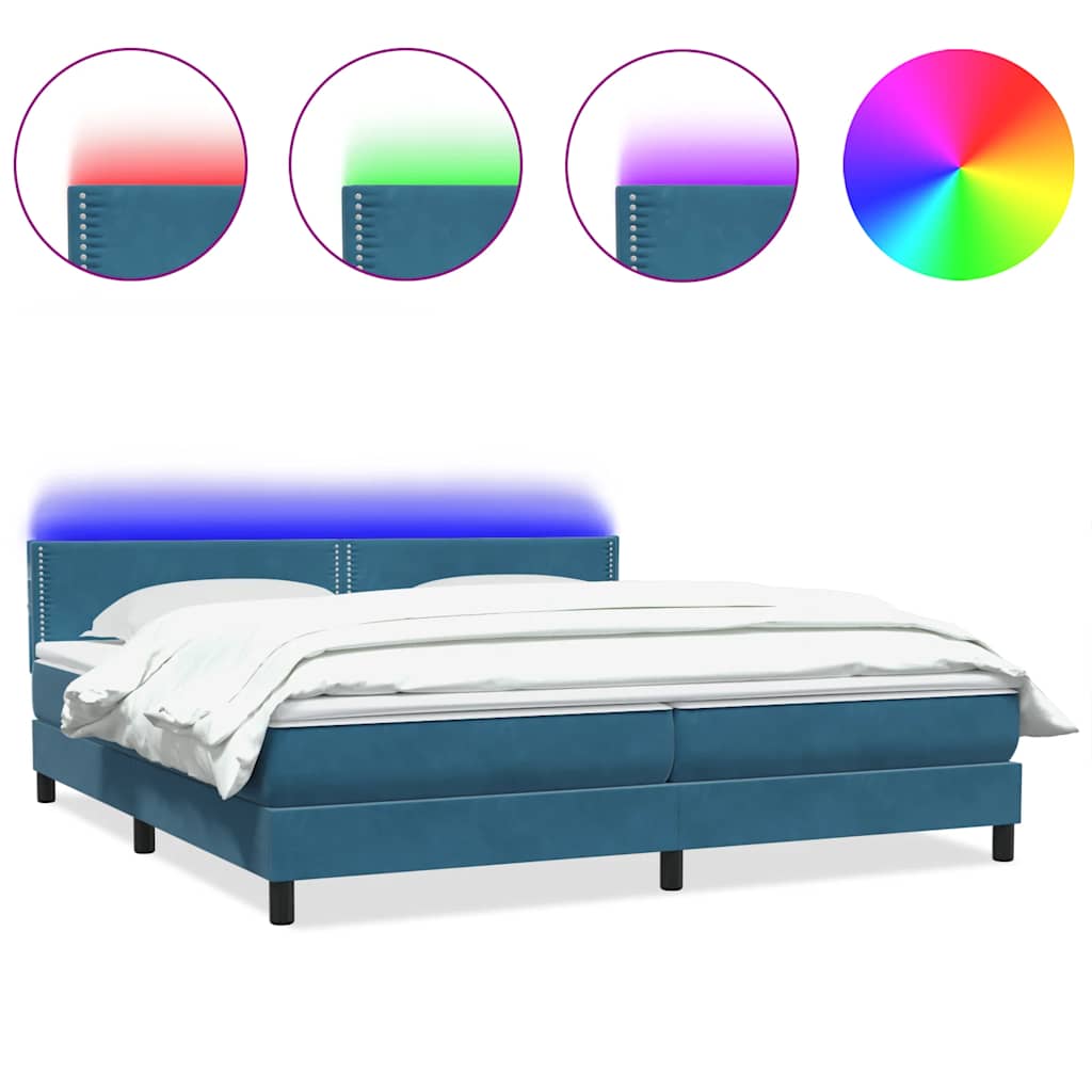 Κρεβάτι Boxspring με Στρώμα & LED σκούρο μπλε 180x220 cm Βελούδινο