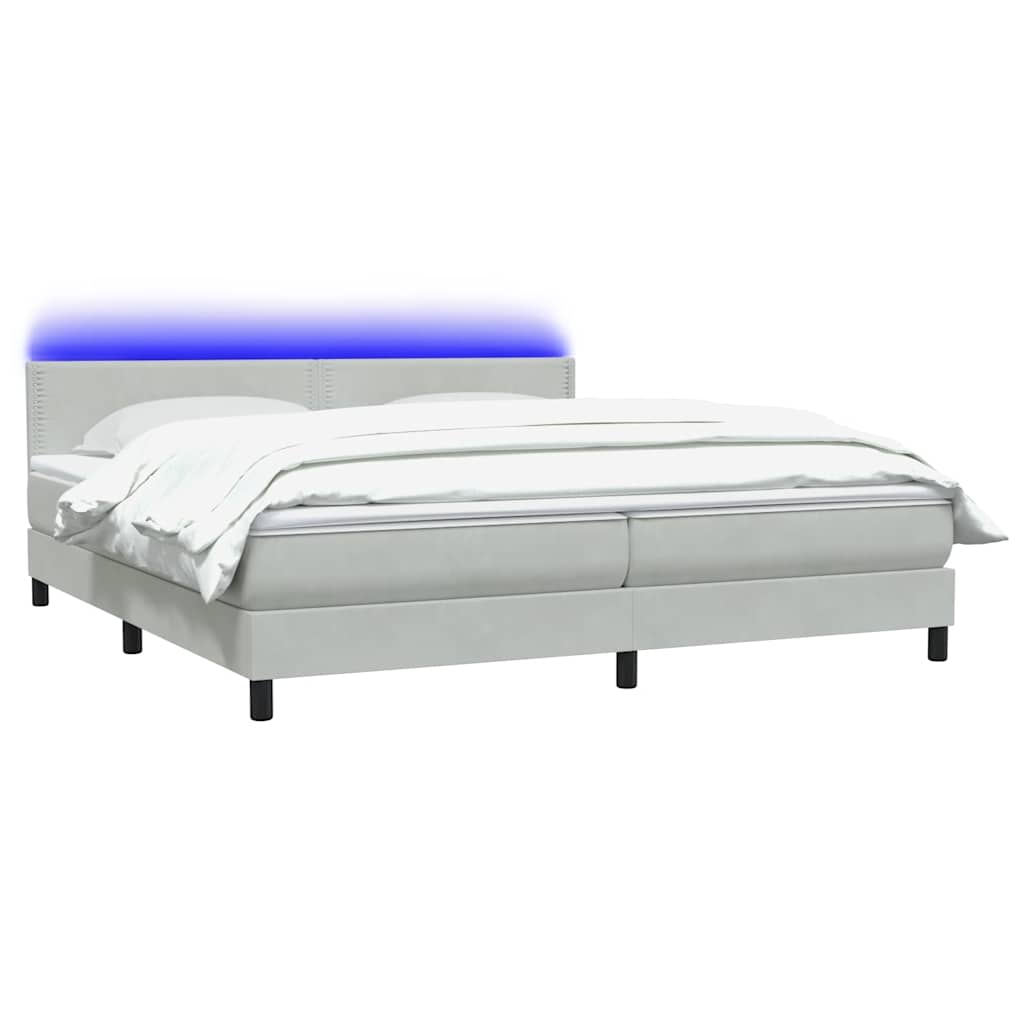Κρεβάτι Boxspring με Στρώμα & LED ανοιχτό γκρι 200x220 εκ. Βελούδινο