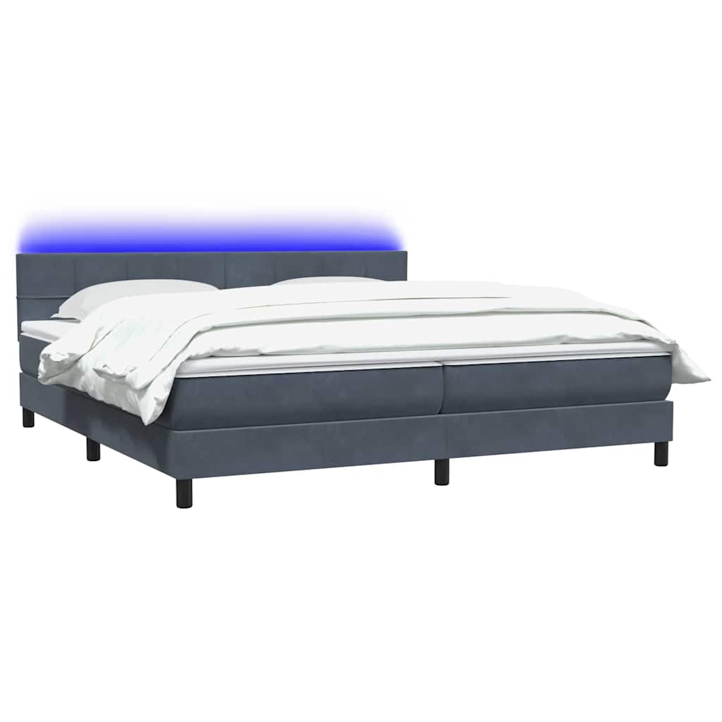 Κρεβάτι Boxspring με Στρώμα & LED Σκούρο γκρι 200x220 cm Βελούδινο - Pakobazaar
