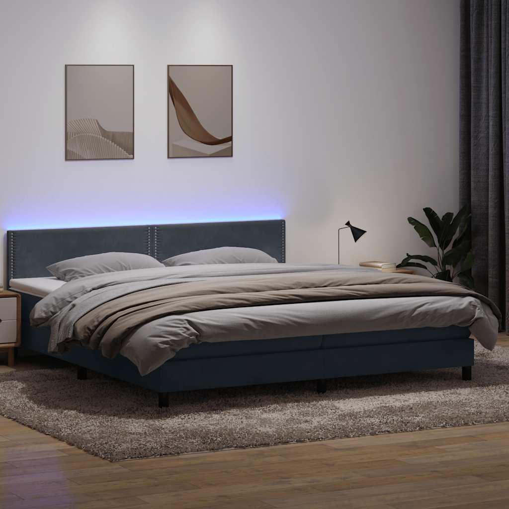 Κρεβάτι Boxspring με Στρώμα & LED Σκούρο γκρι 200x220 cm Βελούδινο - Pakobazaar