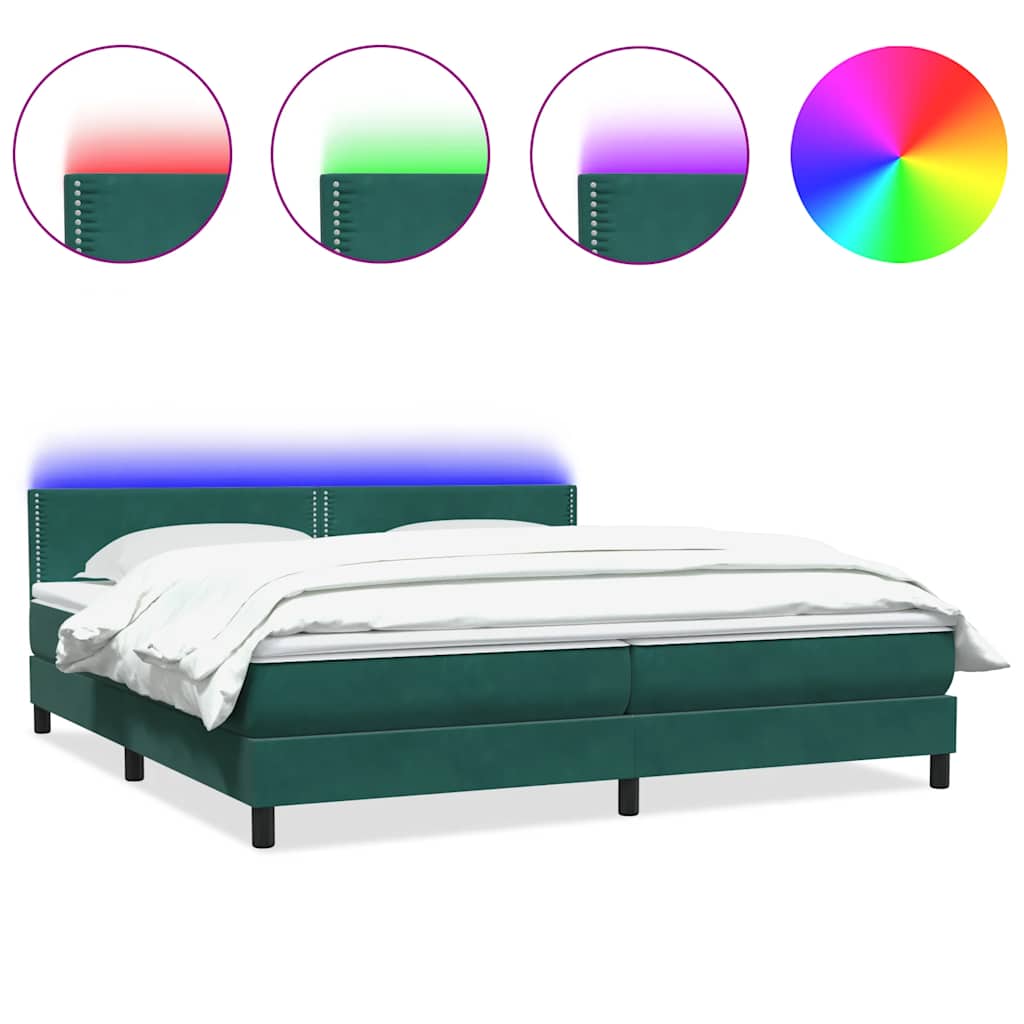 Κρεβάτι Boxspring με Στρώμα & LED Σκούρο πράσινο 200x220cm Βελούδινο - Pakobazaar