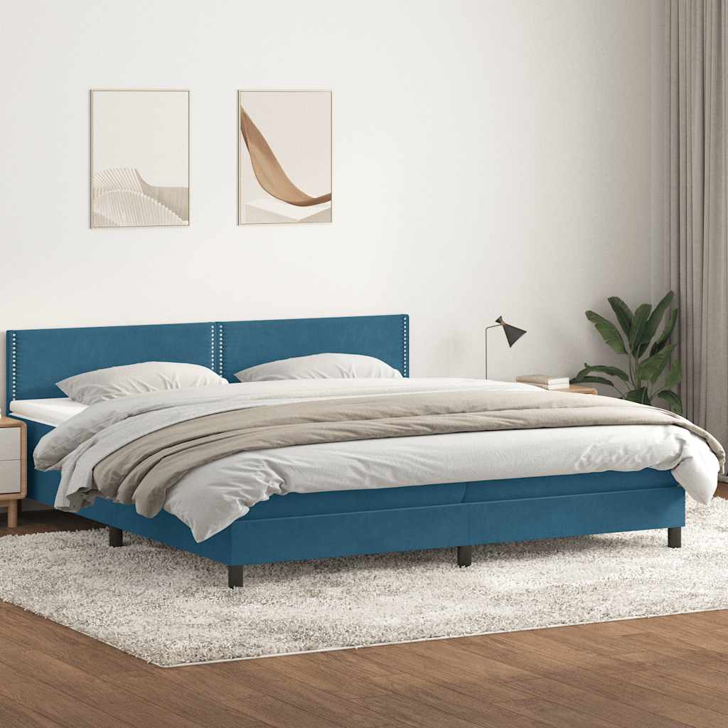 Κρεβάτι Boxspring με Στρώμα & LED σκούρο μπλε 200x220 cm Βελούδινο - Pakobazaar
