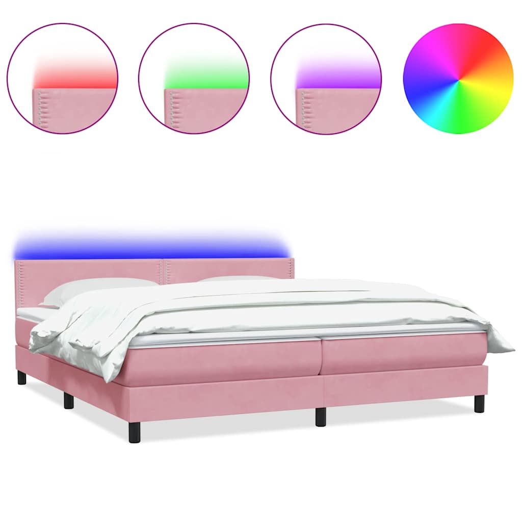 Κρεβάτι Boxspring με Στρώμα & LED ροζ 200x220 cm Βελούδινο - Pakobazaar