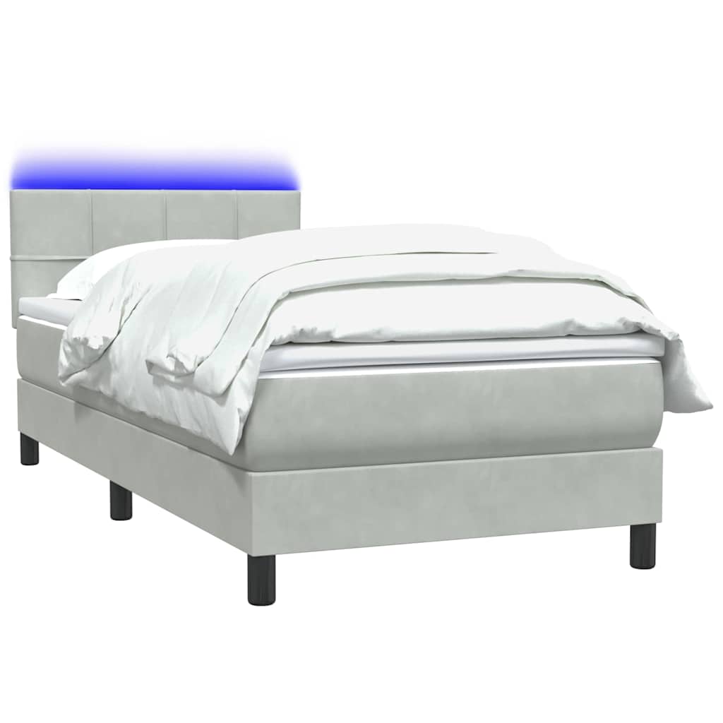 Κρεβάτι Boxspring με Στρώμα & LED Ανοιχτό Γκρι 80x210 εκ. Βελούδινο - Pakobazaar