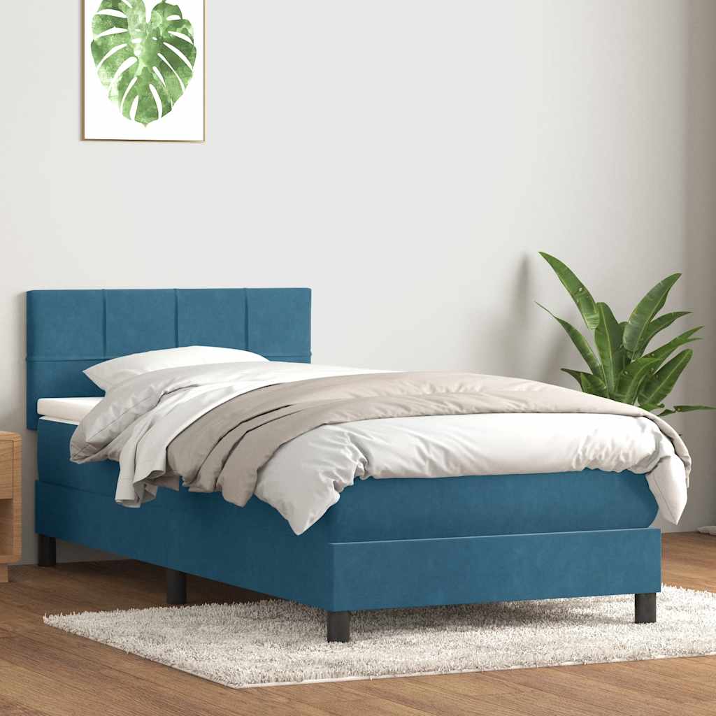 Κρεβάτι Boxspring με Στρώμα & LED σκούρο μπλε 80x210 εκ. Βελούδινο - Pakobazaar