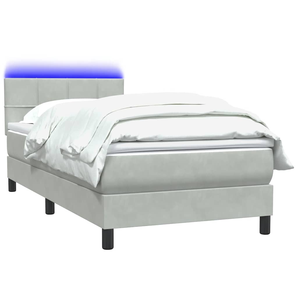Κρεβάτι Boxspring με Στρώμα & LED ανοιχτό γκρι 90x210 cm Βελούδινο