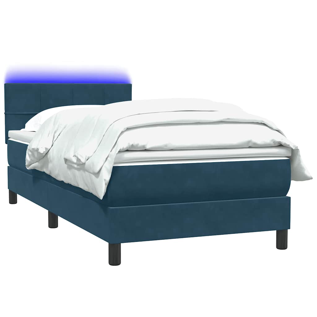 Κρεβάτι Boxspring με Στρώμα & LED σκούρο μπλε 90x210 εκ. Βελούδινο - Pakobazaar