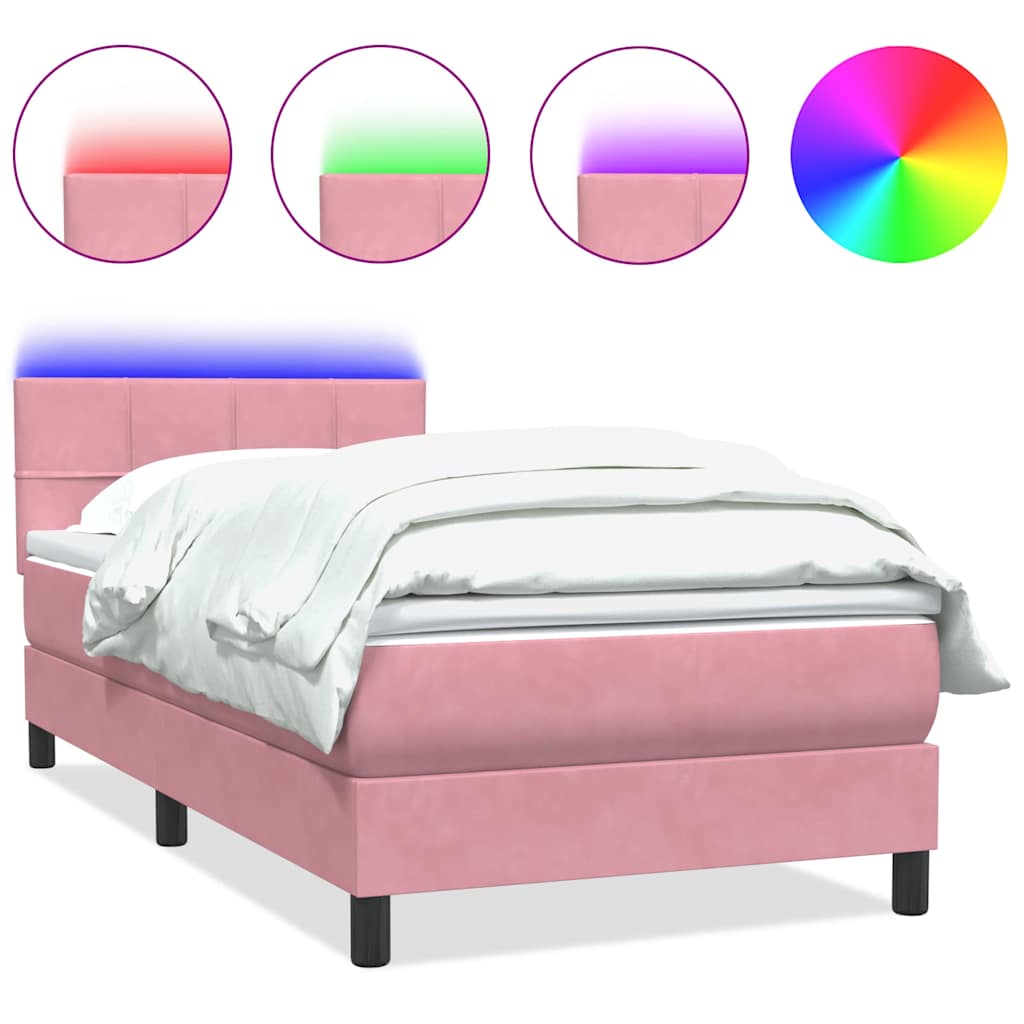Κρεβάτι Boxspring με Στρώμα & LED ροζ 90x210 εκ. Βελούδινο - Pakobazaar