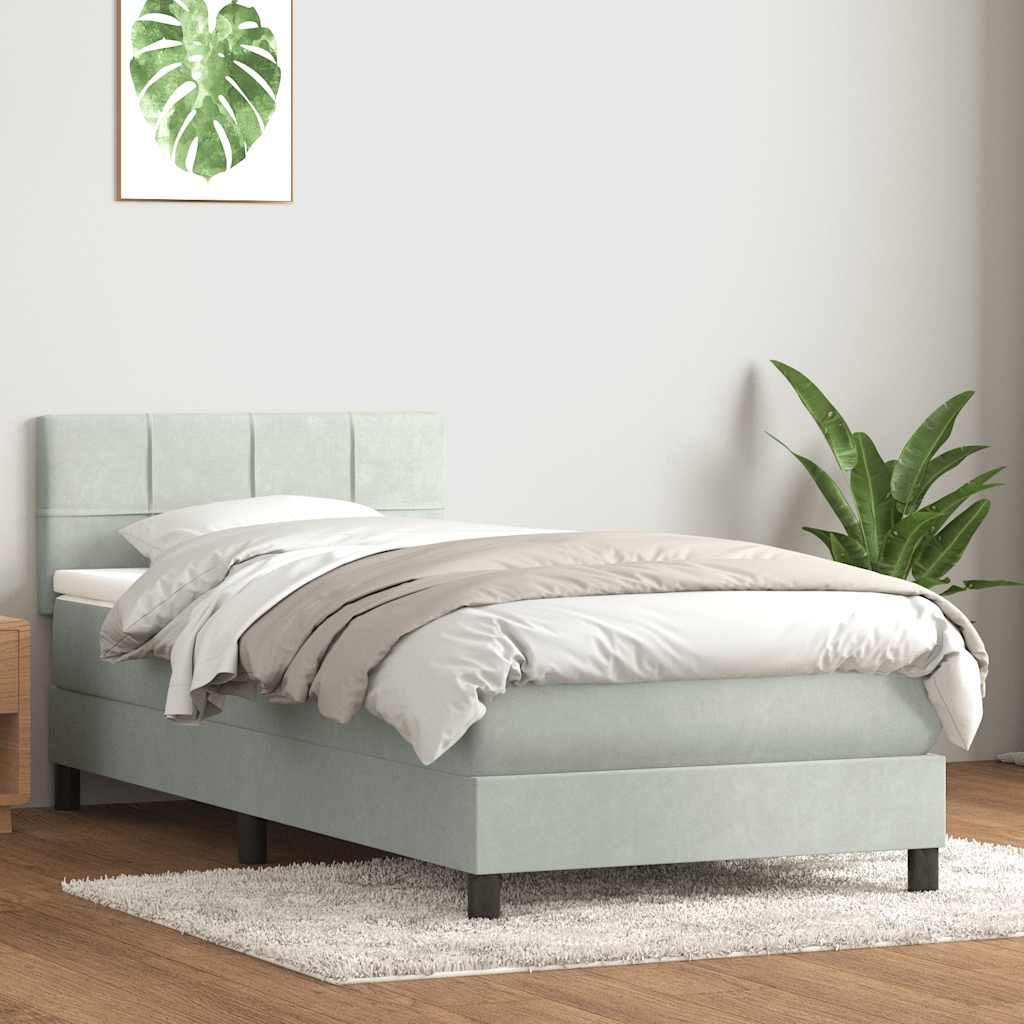 Κρεβάτι Boxspring με Στρώμα & LED Ανοιχτό Γκρι 100x210 εκ. Βελούδινο - Pakobazaar