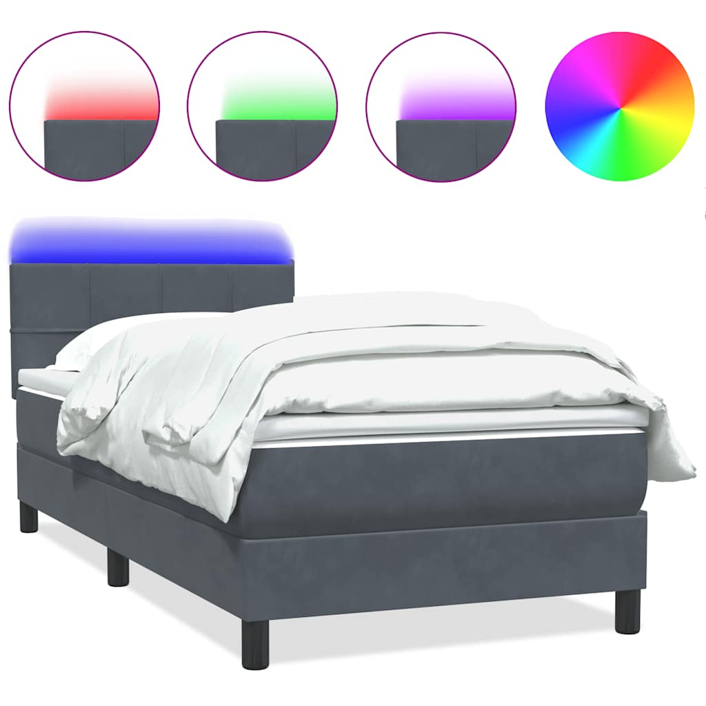 Κρεβάτι Boxspring με Στρώμα & LED Σκούρο Γκρι 100x210 εκ. Βελούδινο - Pakobazaar