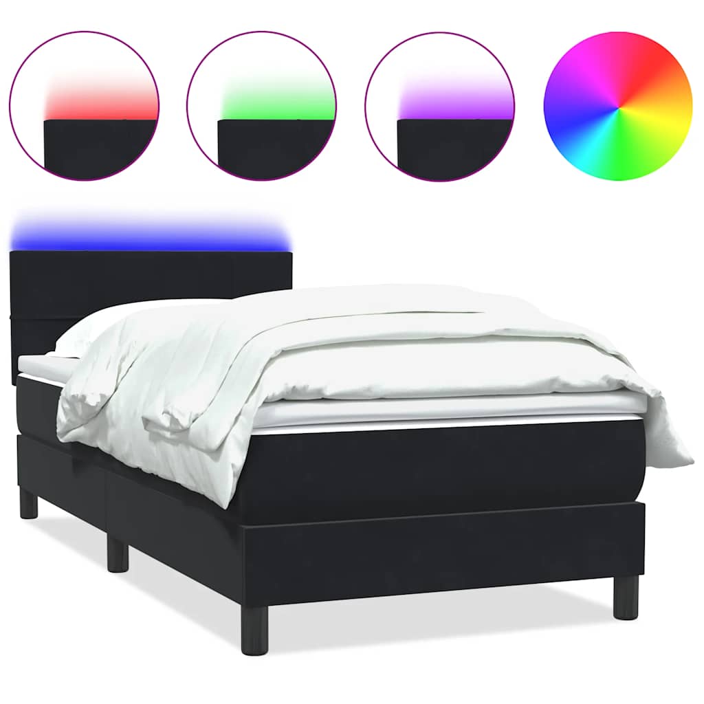 Κρεβάτι Boxspring με Στρώμα & LED Μαύρο 100x210 cm Βελούδινο - Pakobazaar