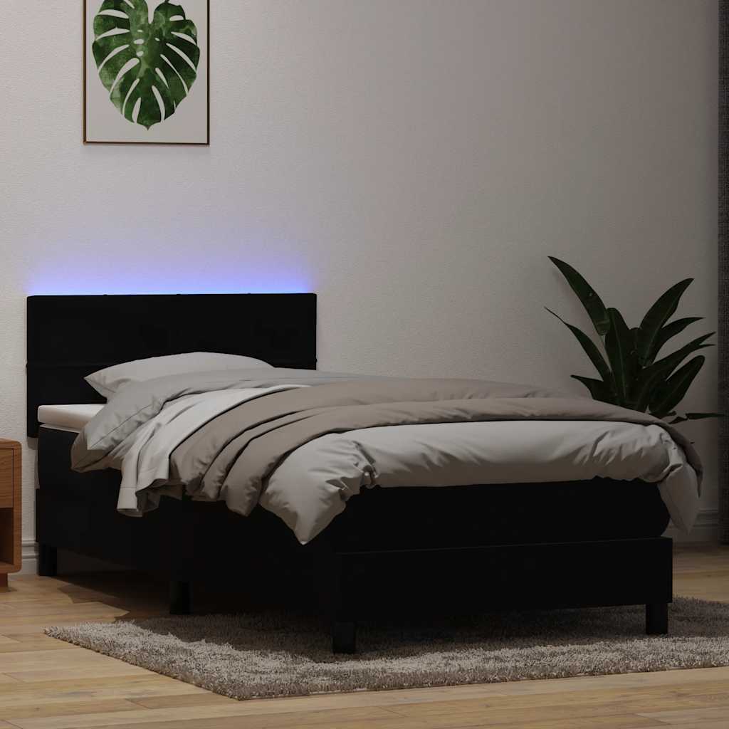 Κρεβάτι Boxspring με Στρώμα & LED Μαύρο 100x210 cm Βελούδινο - Pakobazaar