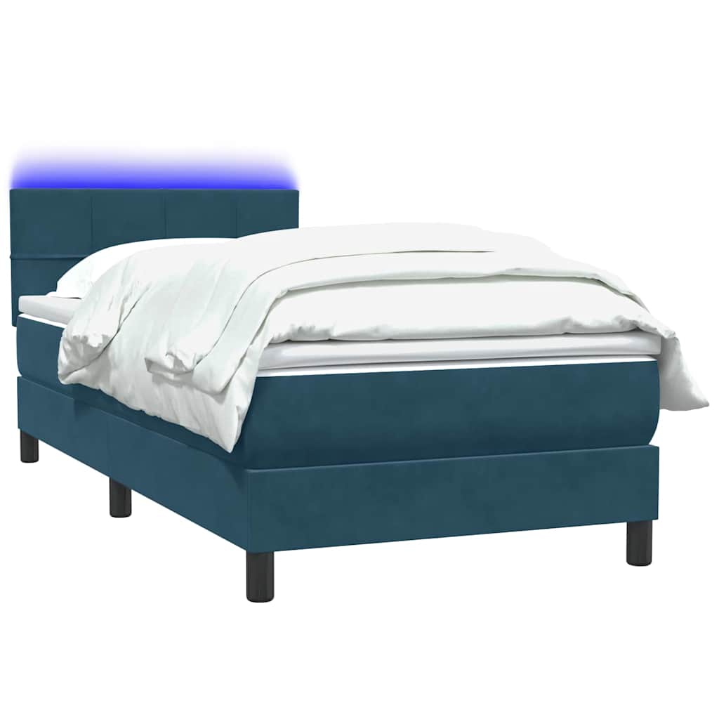 Κρεβάτι Boxspring με Στρώμα & LED Σκούρο Μπλε 100x210 εκ. Βελούδινο