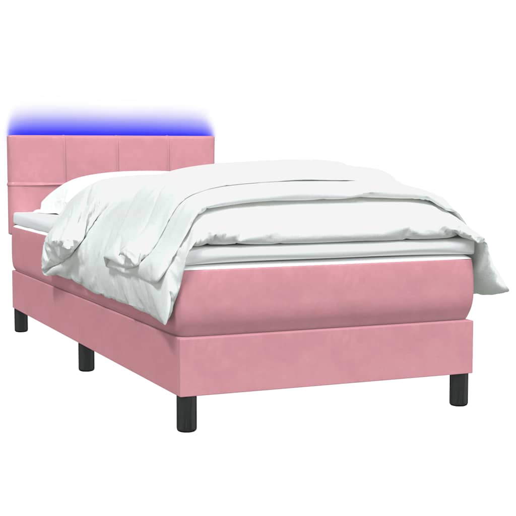 Κρεβάτι Boxspring με Στρώμα & LED Ροζ 100x210 εκ. Βελούδινο