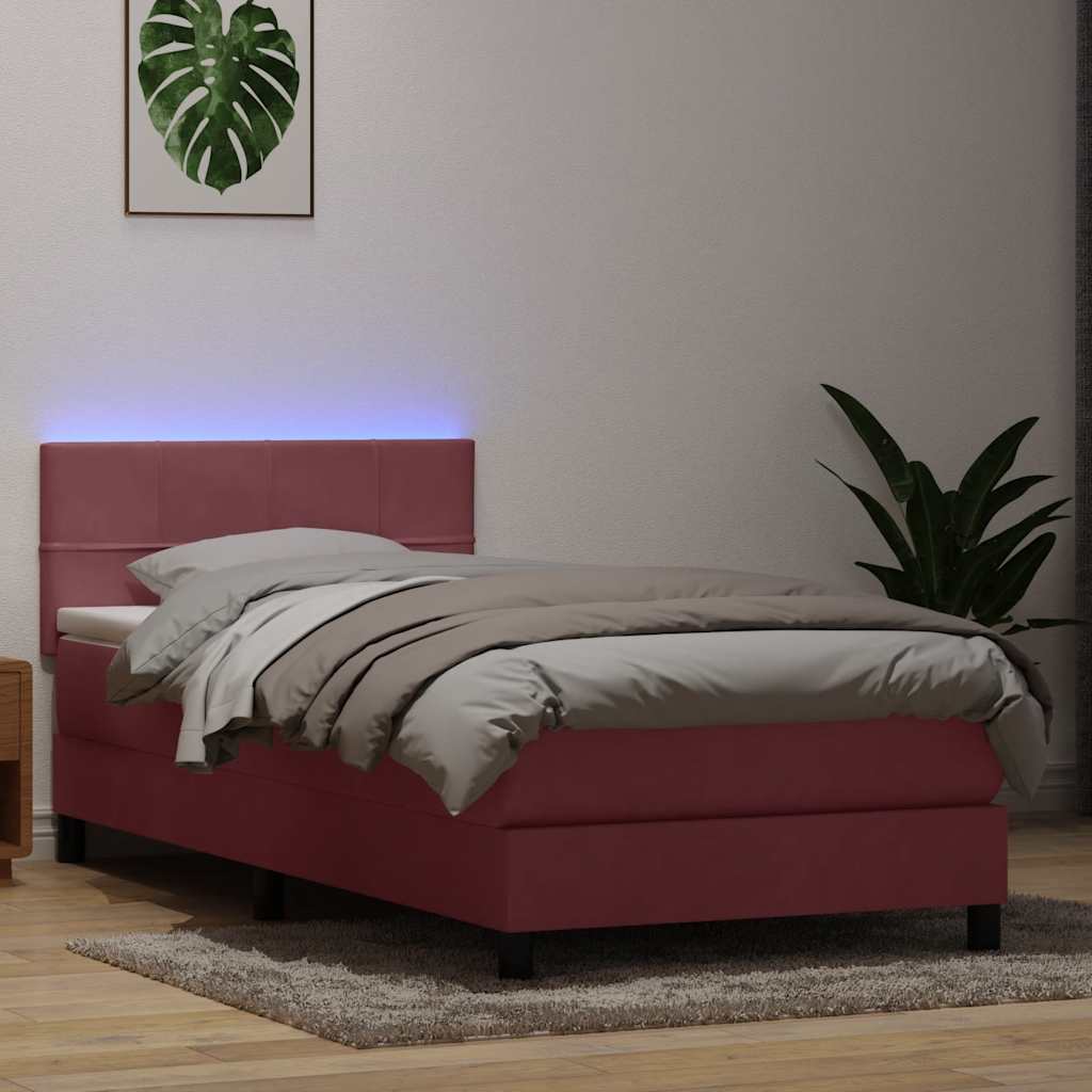 Κρεβάτι Boxspring με Στρώμα & LED Ροζ 100x210 εκ. Βελούδινο