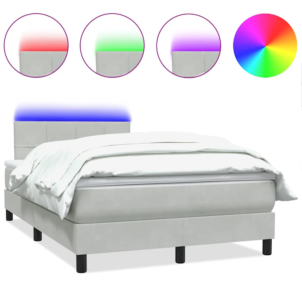 Κρεβάτι Boxspring με Στρώμα & LED Ανοιχτό Γκρι 120x210 εκ. Βελούδινο - Pakobazaar