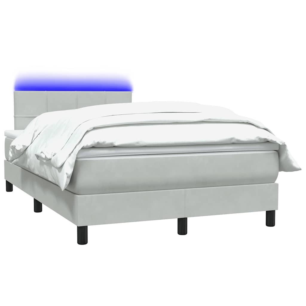 Κρεβάτι Boxspring με Στρώμα & LED Ανοιχτό Γκρι 120x210 εκ. Βελούδινο - Pakobazaar