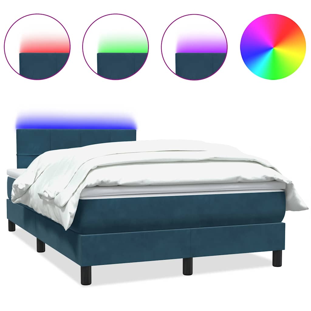 Κρεβάτι Boxspring με Στρώμα & LED Σκούρο Μπλε 120x210 εκ. Βελούδινο - Pakobazaar