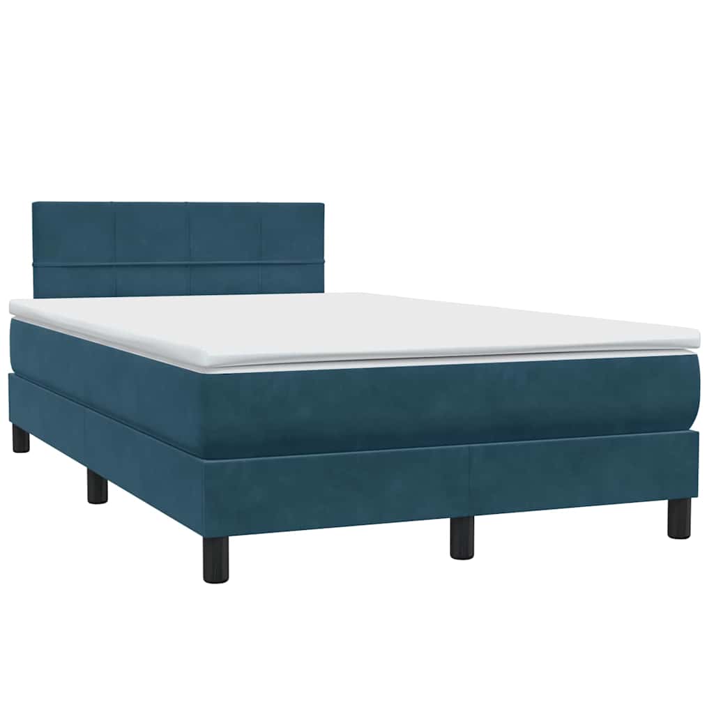 Κρεβάτι Boxspring με Στρώμα & LED Σκούρο Μπλε 120x210 εκ. Βελούδινο - Pakobazaar